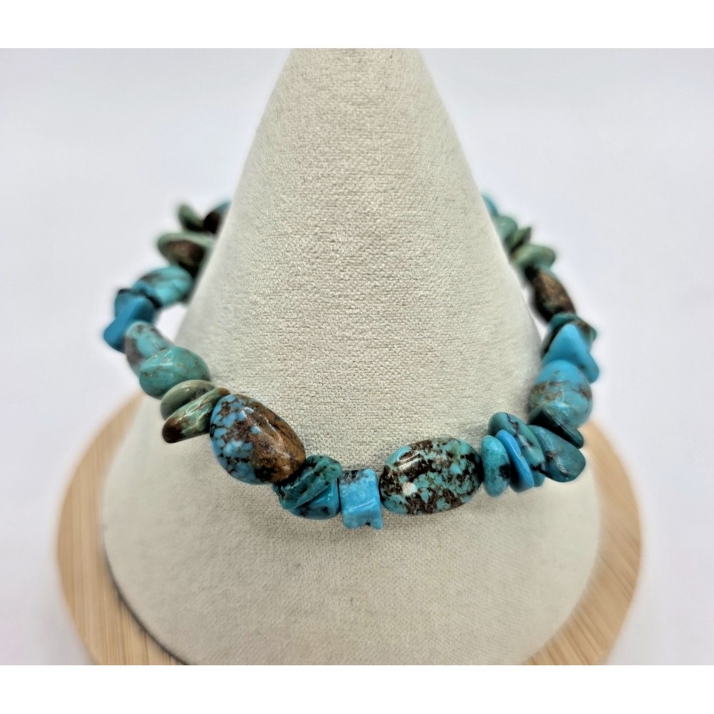 American Turquoise Gemstone Bracelet Natural Stretchy 6.25" Round Nuggets Chips‎